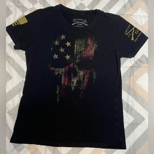 Grunt Style Black Tee with Gold and Red Graphic